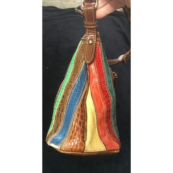 M.C. Marc Chantal Kirstin Multi Colored Croco Embossed Leather Hobo Bag Purse - Picture 4 of 13